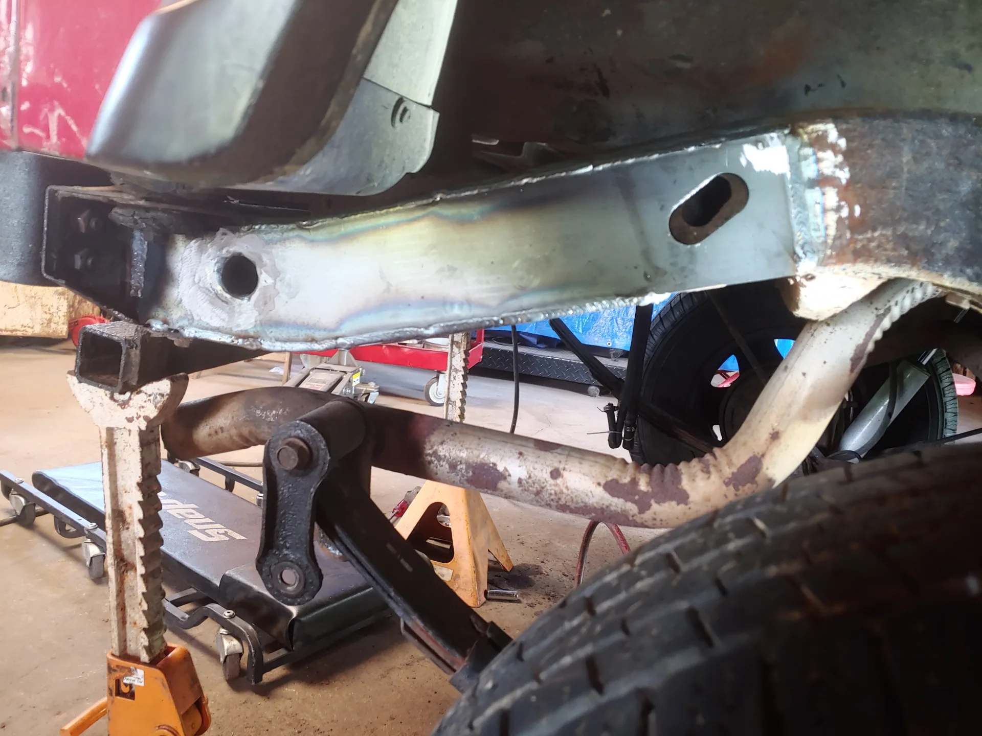 Jeep repaired frame rail at CinStar in Petersburg, Kentucky