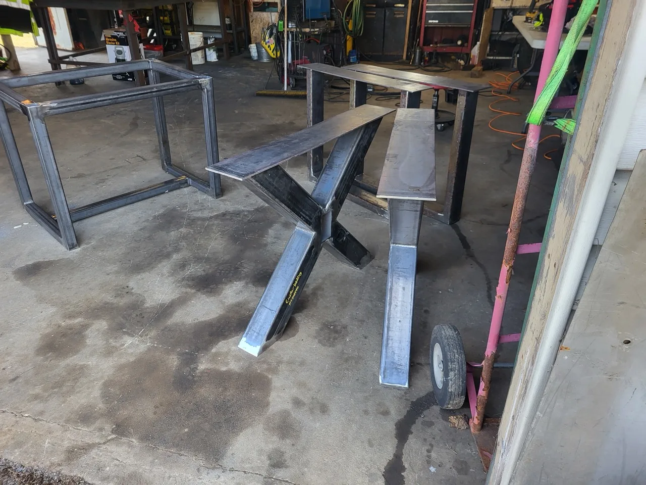 CinStar steel table bases in production for Ohio Wood Connection