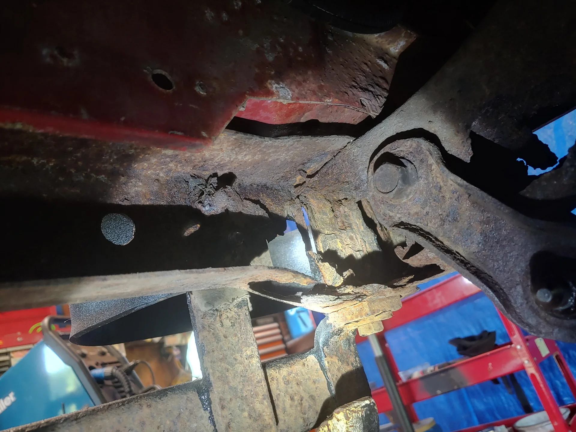 Jeep suspension mount — before repair at CinStar in Petersburg, Kentucky