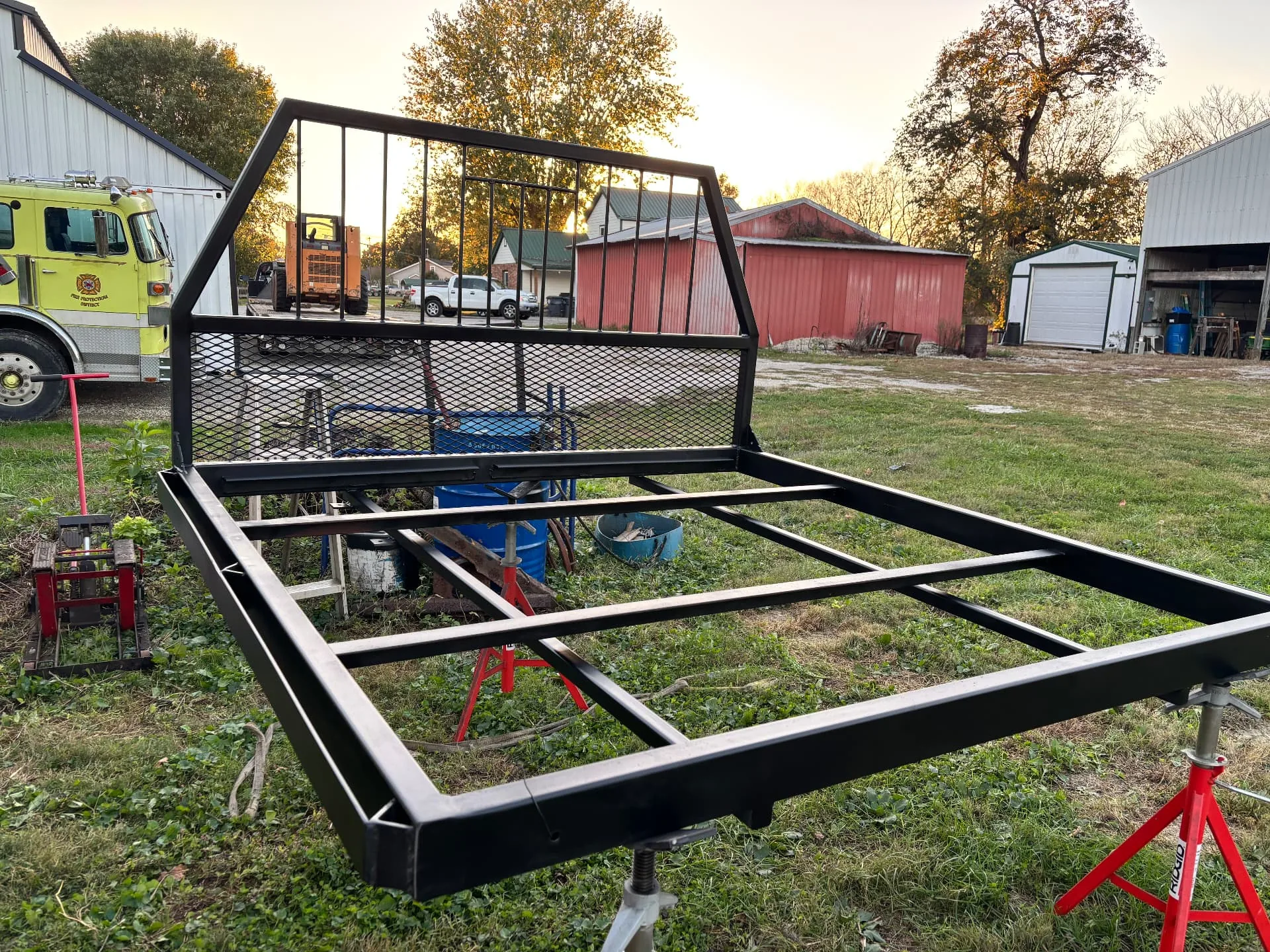 Finished flatbed frame and headache rack, freshly coated, CinStar in Petersburg, Kentucky