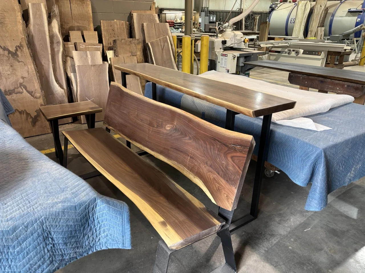 Ohio Wood Connection walnut benches on CinStar-built steel bases