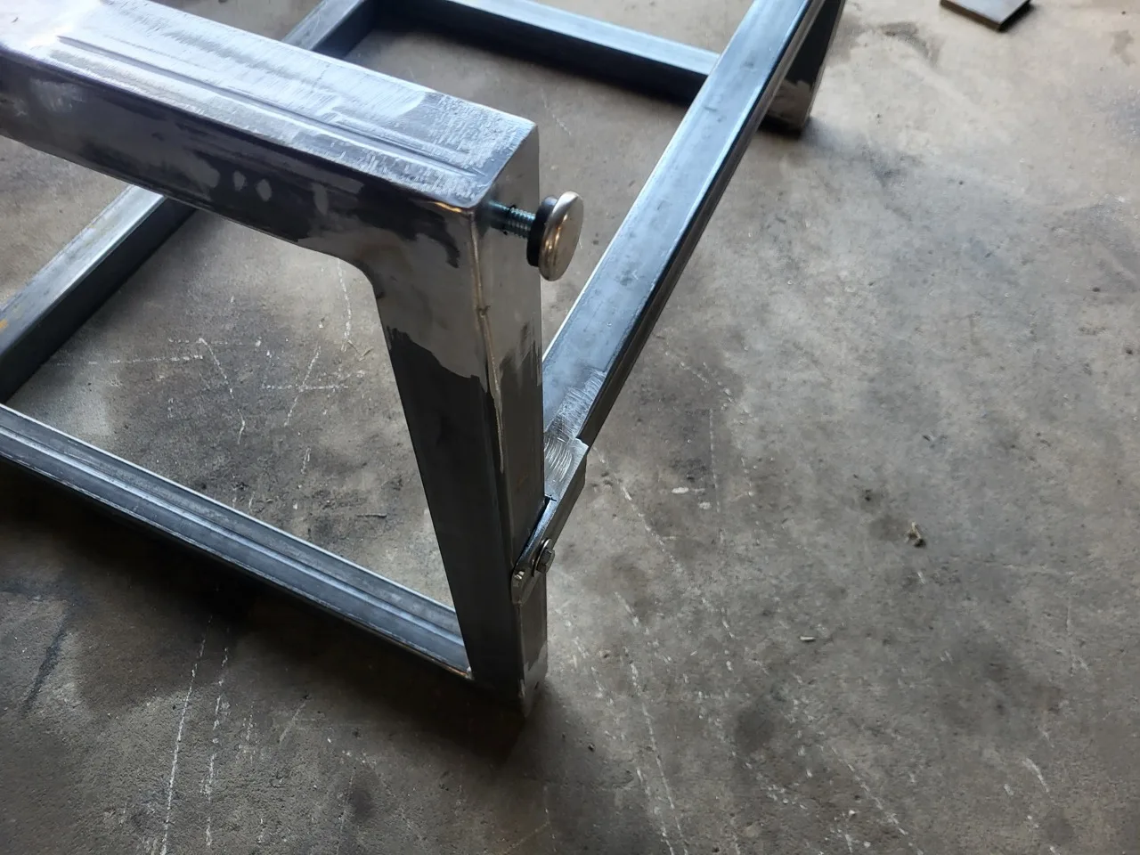 Weld and mounting detail on a CinStar steel table base for Ohio Wood Connection