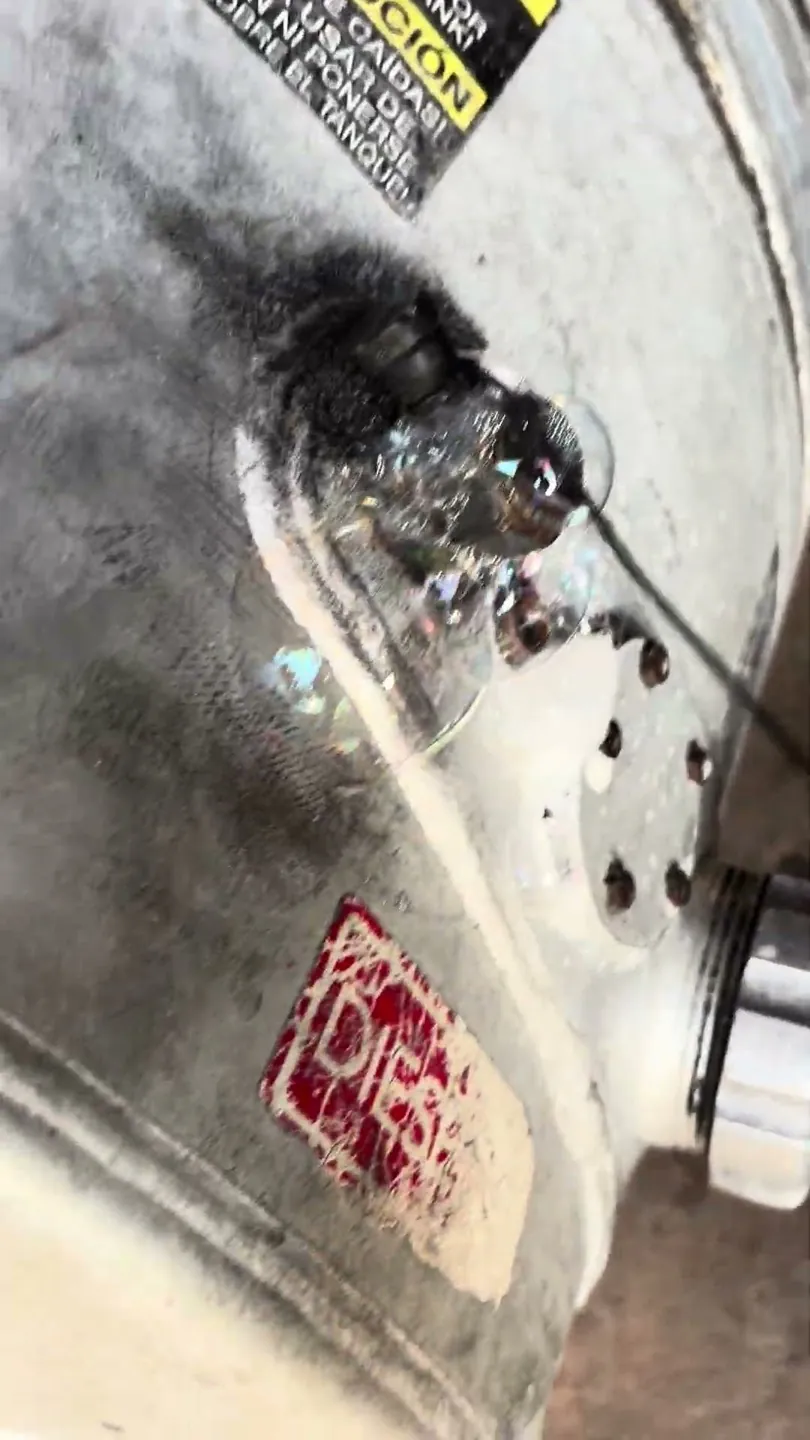 Video preview: the welded aluminum patch on a Wiers Fleet Services fuel tank being checked with soap bubbles